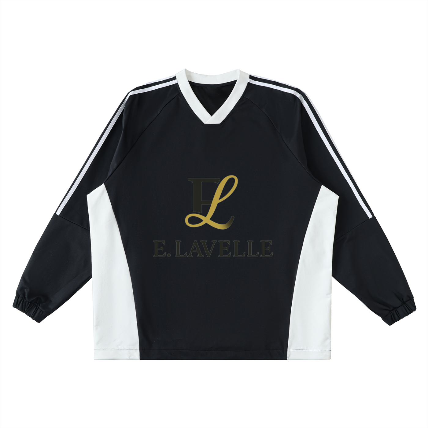 Color-Block V-Neck Long-Sleeve T-Shirt Black & Gold Logo