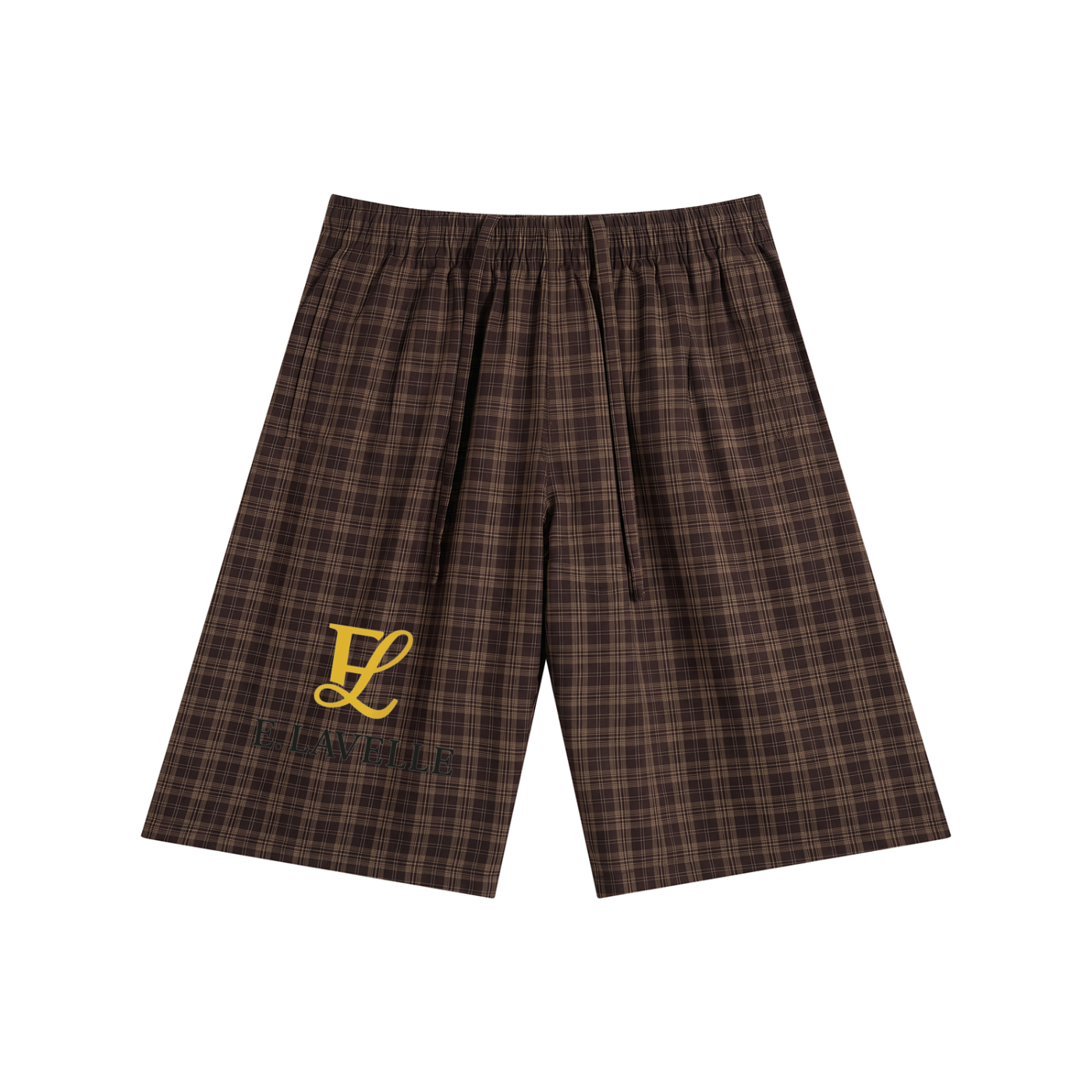 Unisex Plaid Wide Leg Shorts Gold Logo