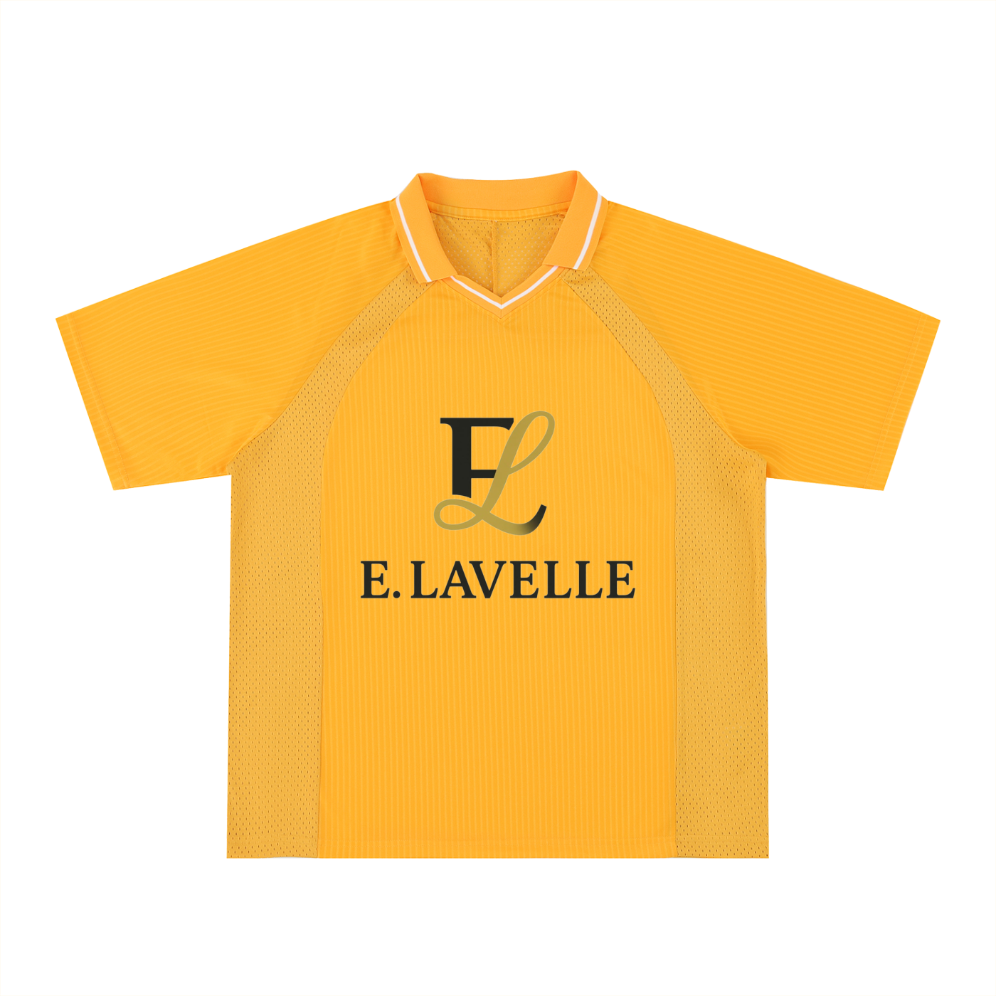 Striped V-Neck Soccer Jersey Black & Gold Logo