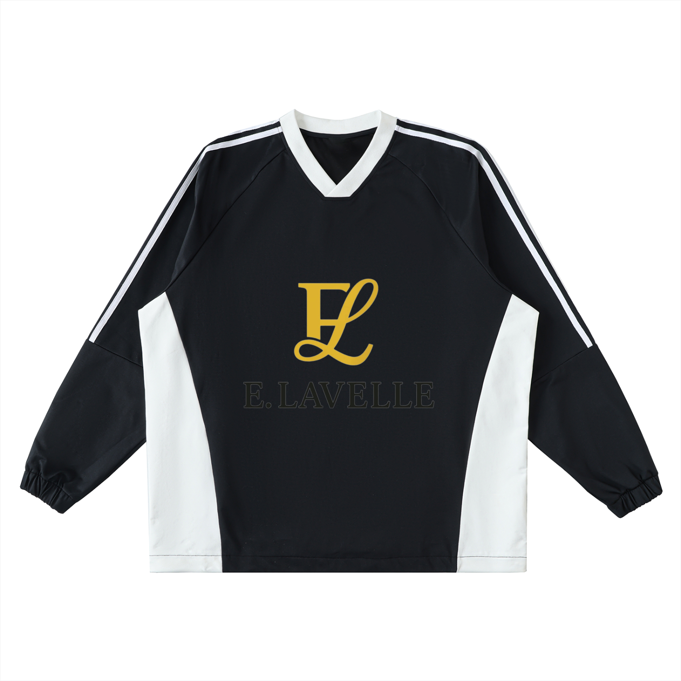 Color-Block V-Neck Long-Sleeve T-Shirt Gold Logo