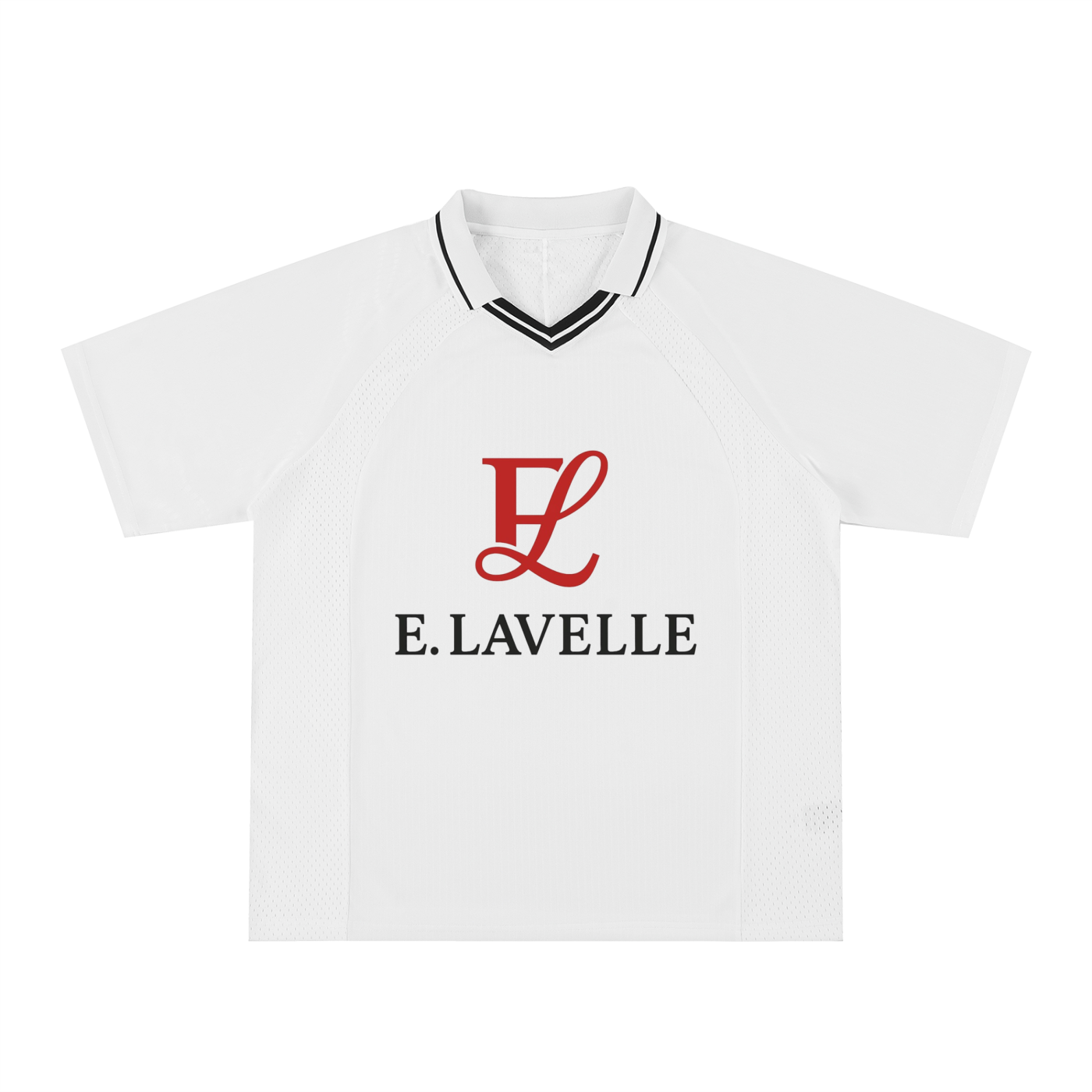 Striped V-Neck Soccer Jersey Red Logo