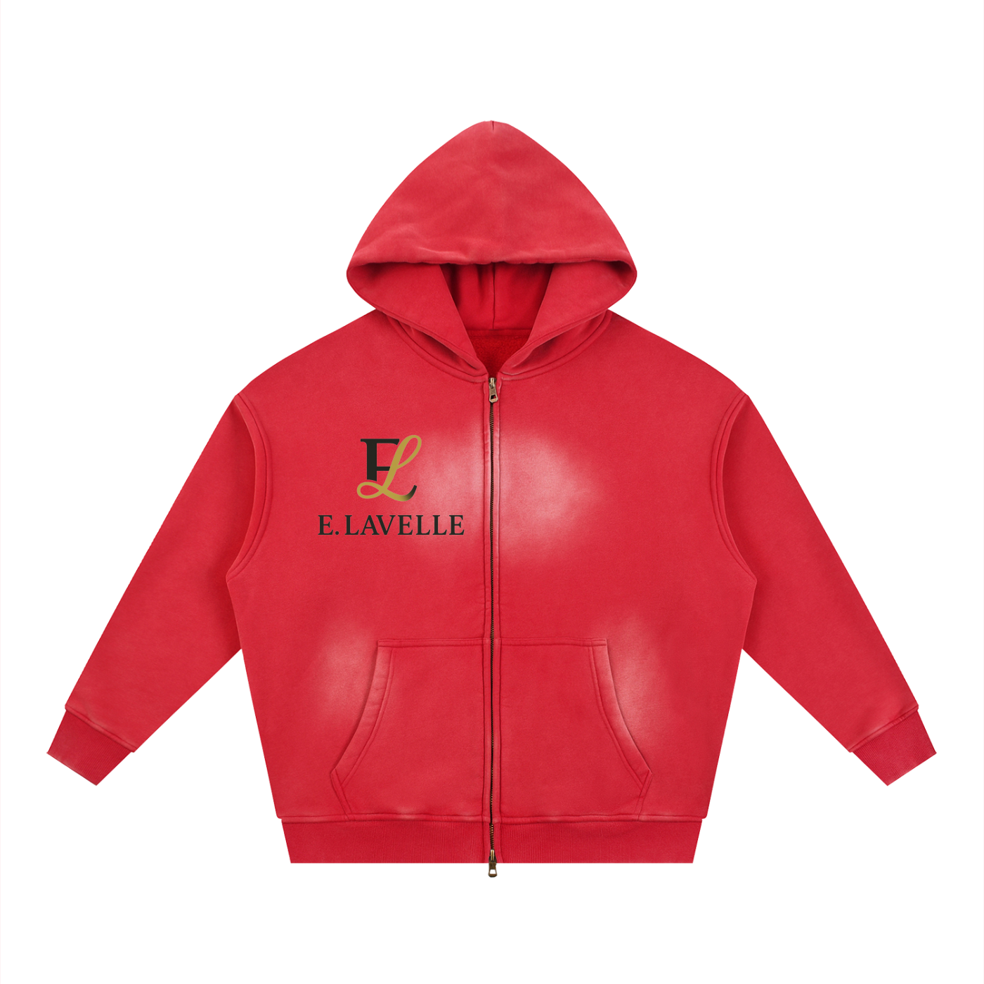 Sunfade Two-way Zipper Boxy Fleece Hoodie Black & Gold Logo