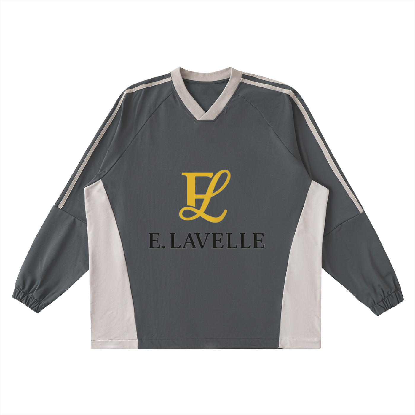 Color-Block V-Neck Long-Sleeve T-Shirt Gold Logo