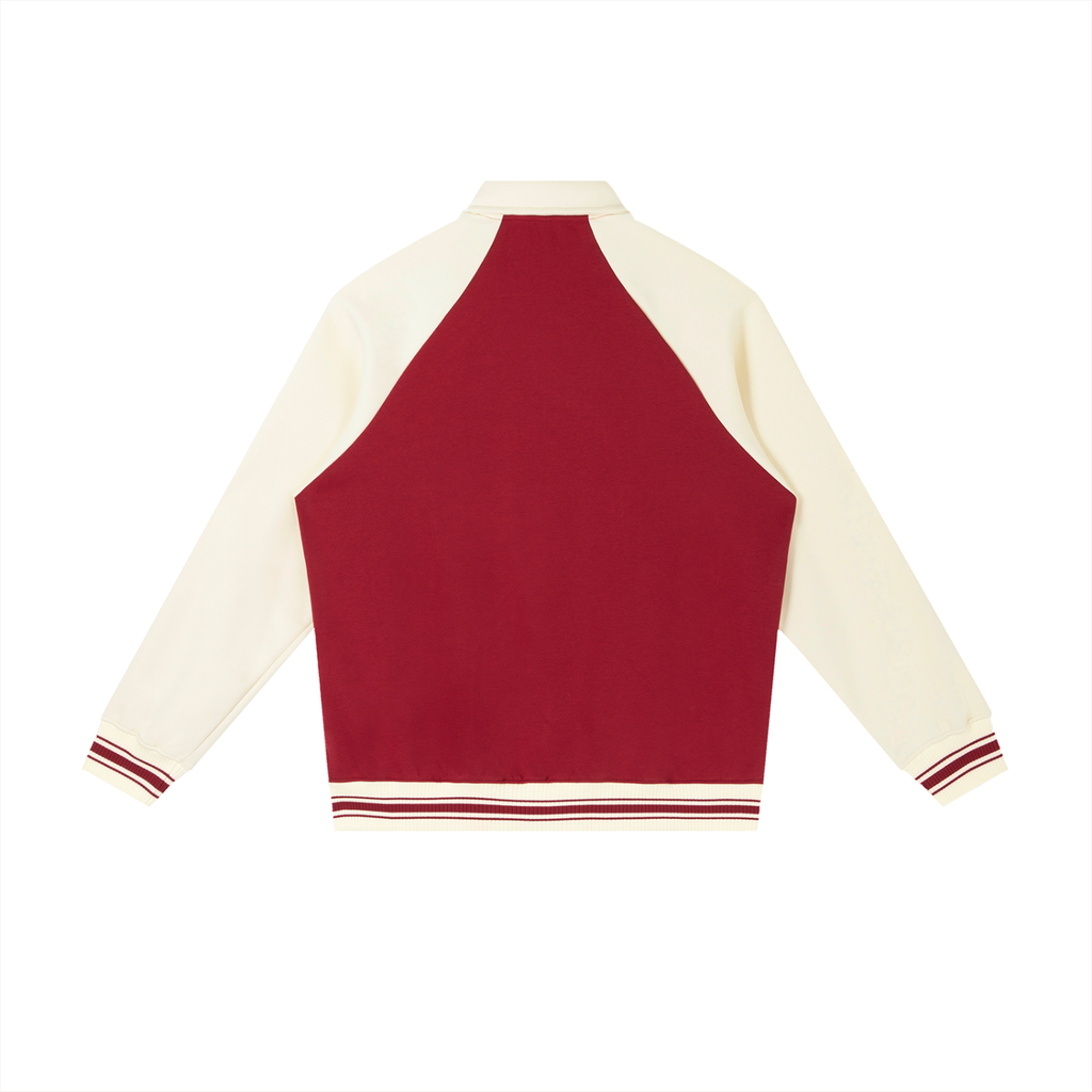 Contrast Raglan Sleeve Baseball Jacket Red Logo