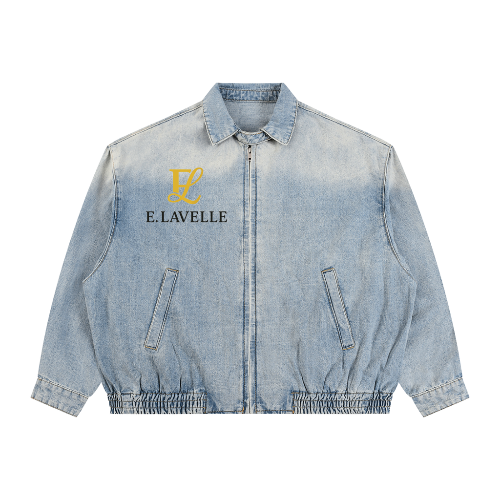 Unisex Vintage Wash Full-Zip Denim Jacket Gold Logo