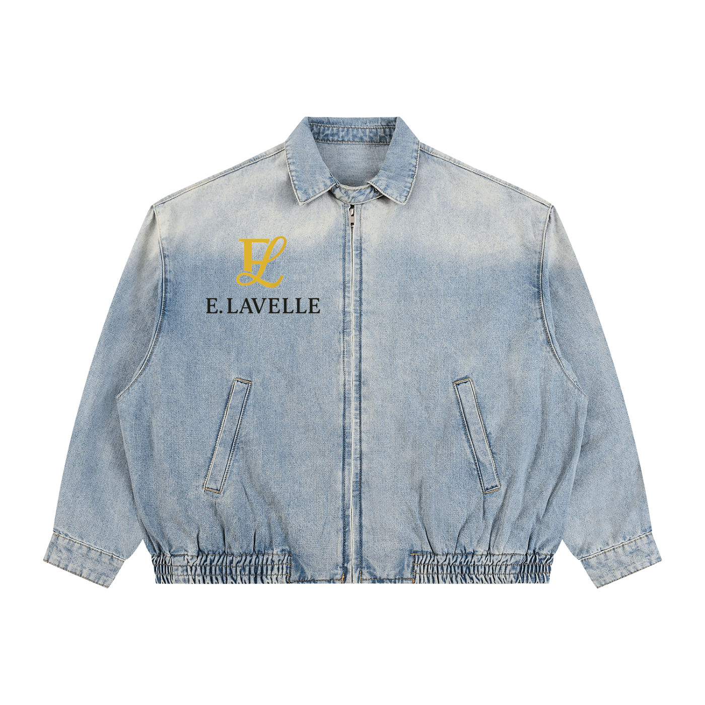 Unisex Vintage Wash Full-Zip Denim Jacket Gold Logo