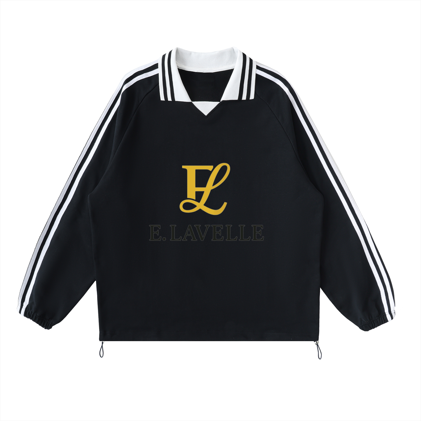 Contrast Striped Lapel Collar Sweatshirt Gold Logo