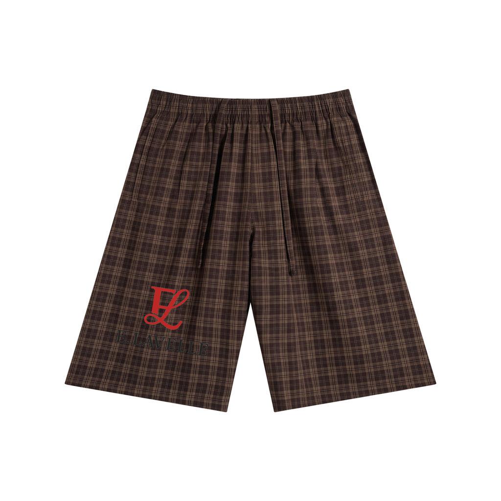 Unisex Plaid Wide Leg Shorts Red Logo