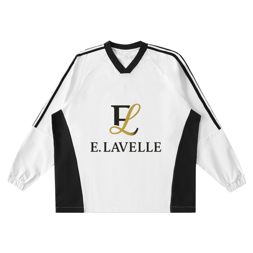 Color-Block V-Neck Long-Sleeve T-Shirt Black & Gold Logo
