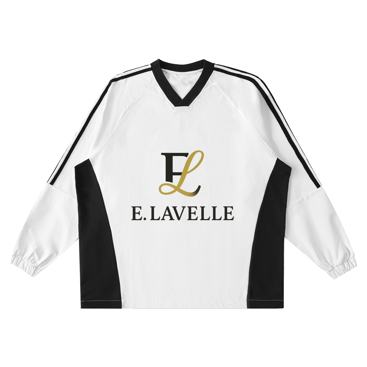 Color-Block V-Neck Long-Sleeve T-Shirt Black & Gold Logo