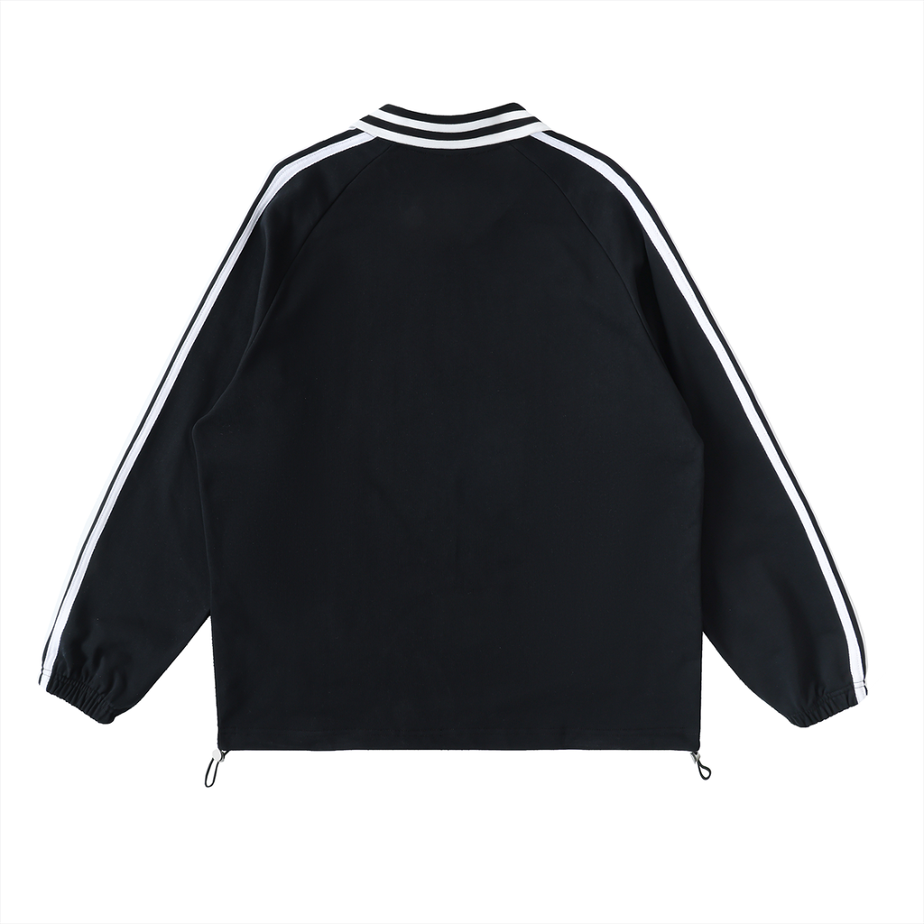 Contrast Striped Lapel Collar Sweatshirt Gold Logo