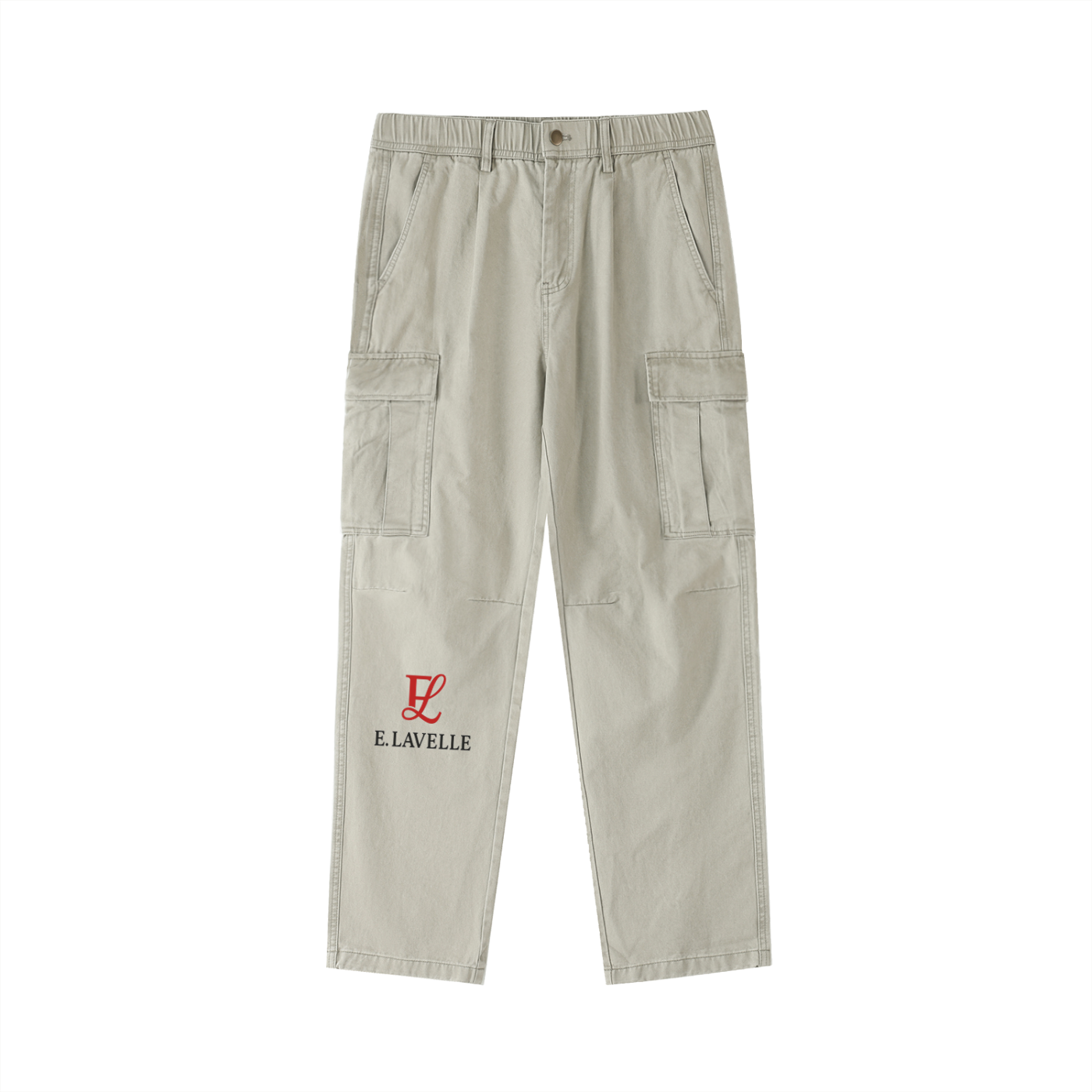 Elavelle Cotton Elastic-Waist Cargo Pants Red Logo