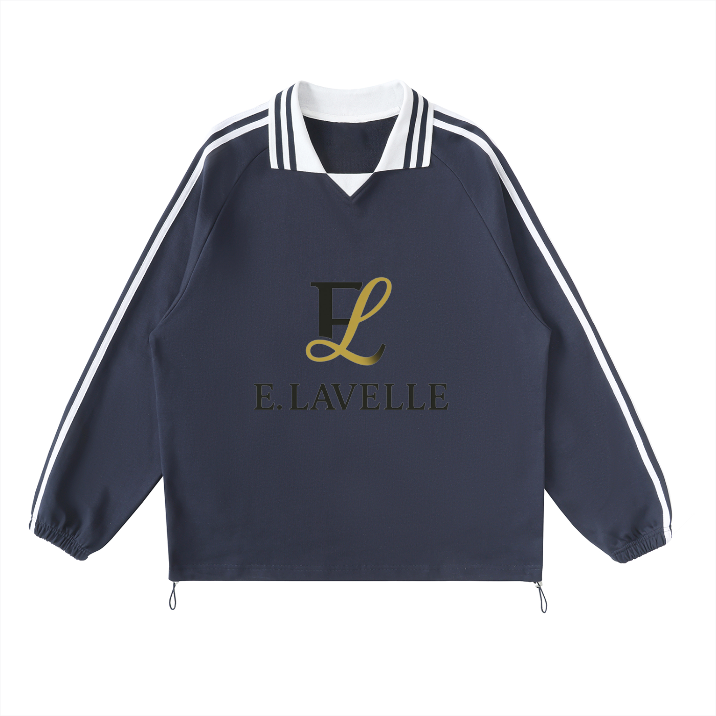 Contrast Striped Lapel Collar Sweatshirt Black & Gold Logo