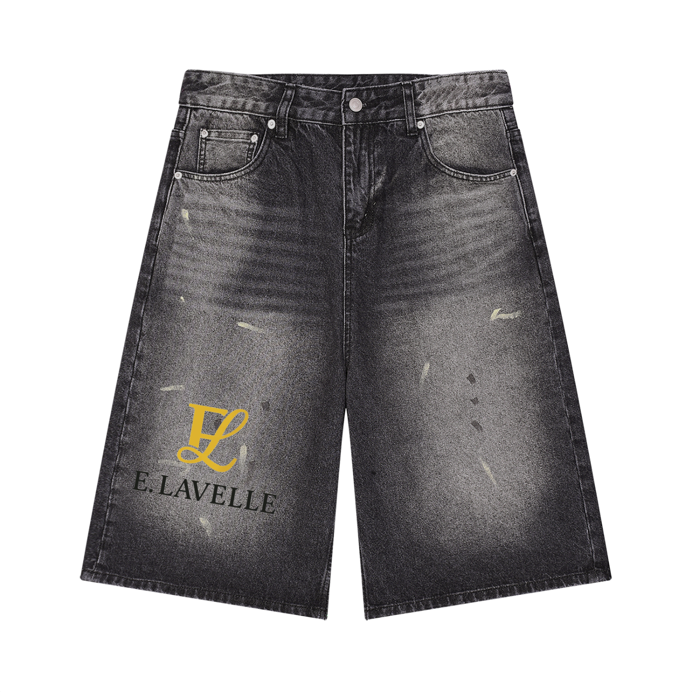 Men’s Vintage Wash Wide Leg Denim Shorts Gold Logo
