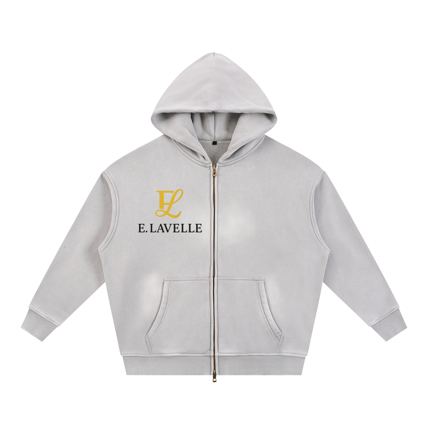 Sunfade Two-way Zipper Boxy Fleece Hoodie Gold Logo
