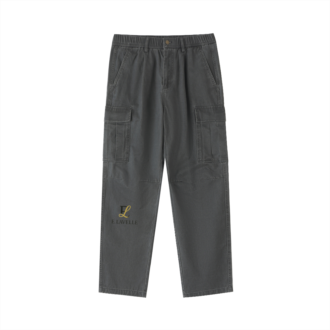 ELavelle Cotton Elastic-Waist Cargo Pants Black & Gold logo