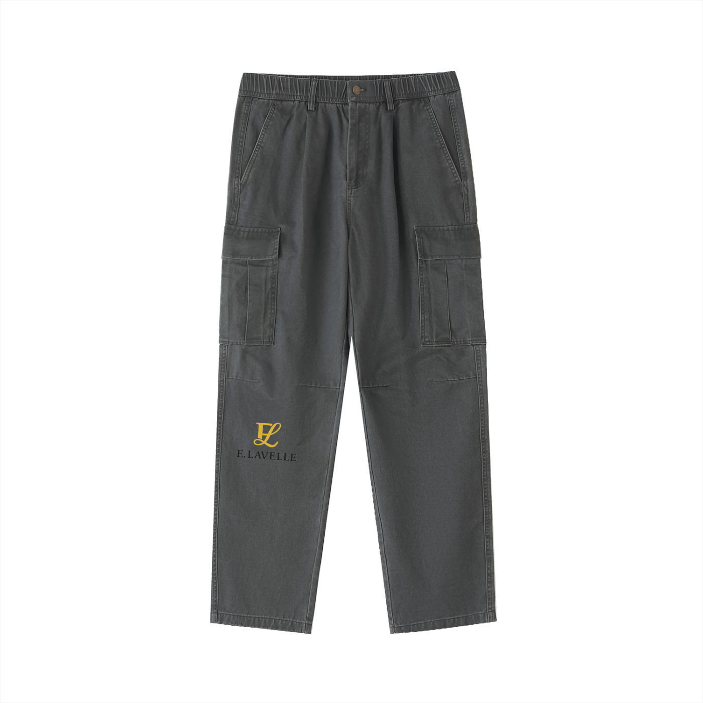 ELavelleCotton Elastic-Waist Cargo Pants Gold Logo