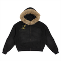 ELavelle Sun Fade Boxy Detachable Fur Hoodie Black & Gold Logo
