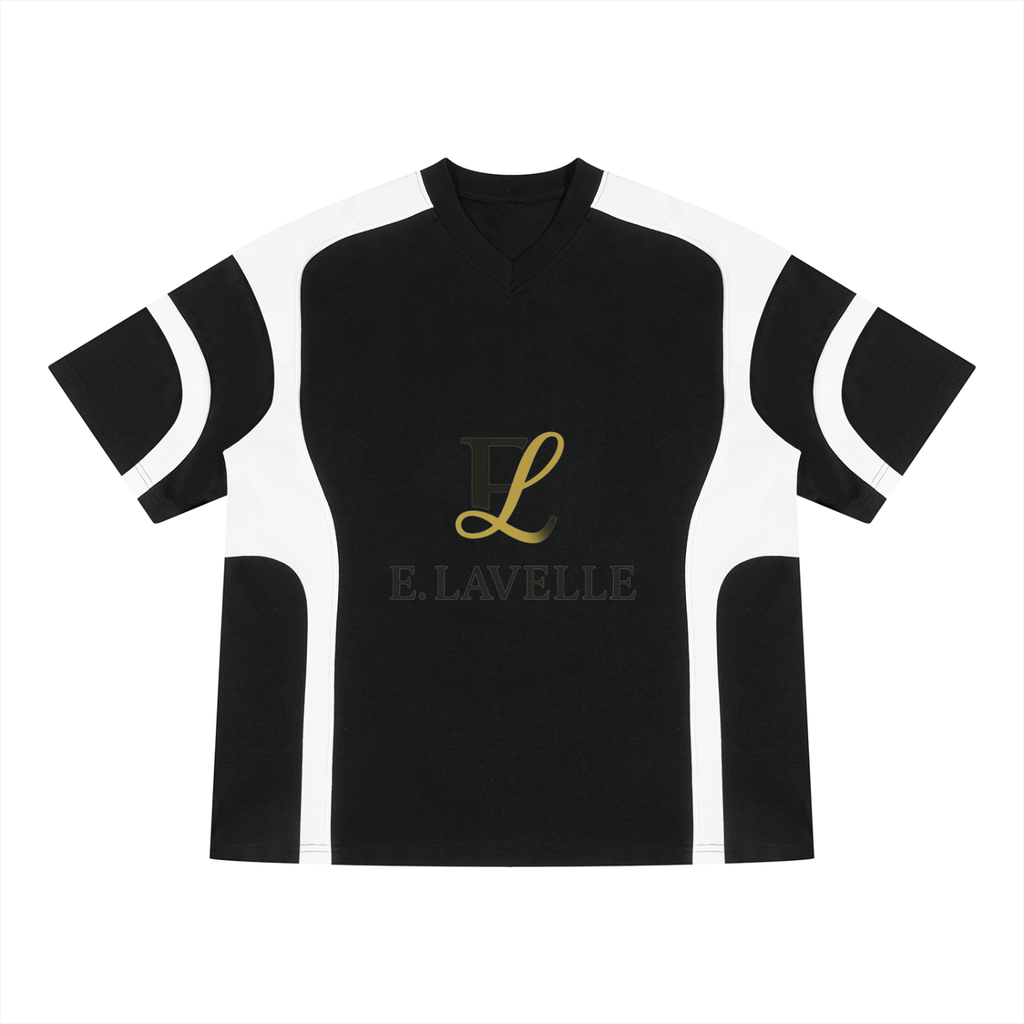 Unisex Color Block V-Neck T-Shirt Black & Gold Logo