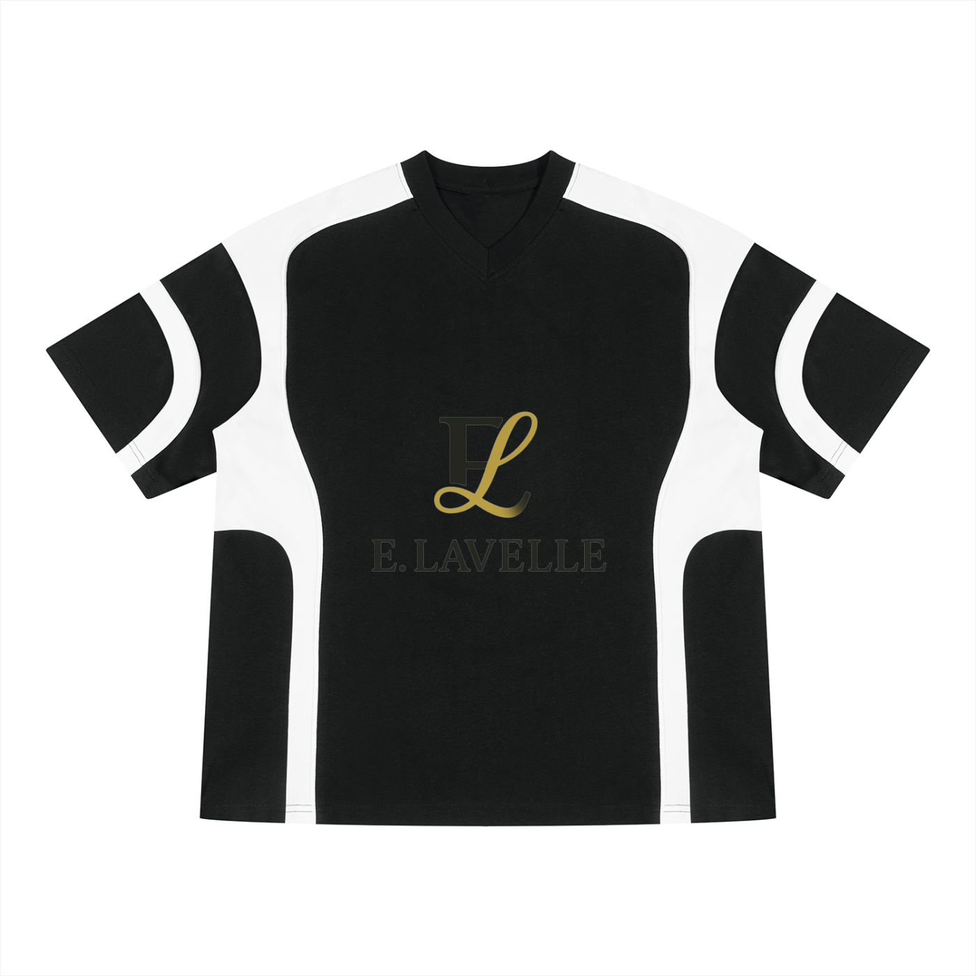 Unisex Color Block V-Neck T-Shirt Black & Gold Logo