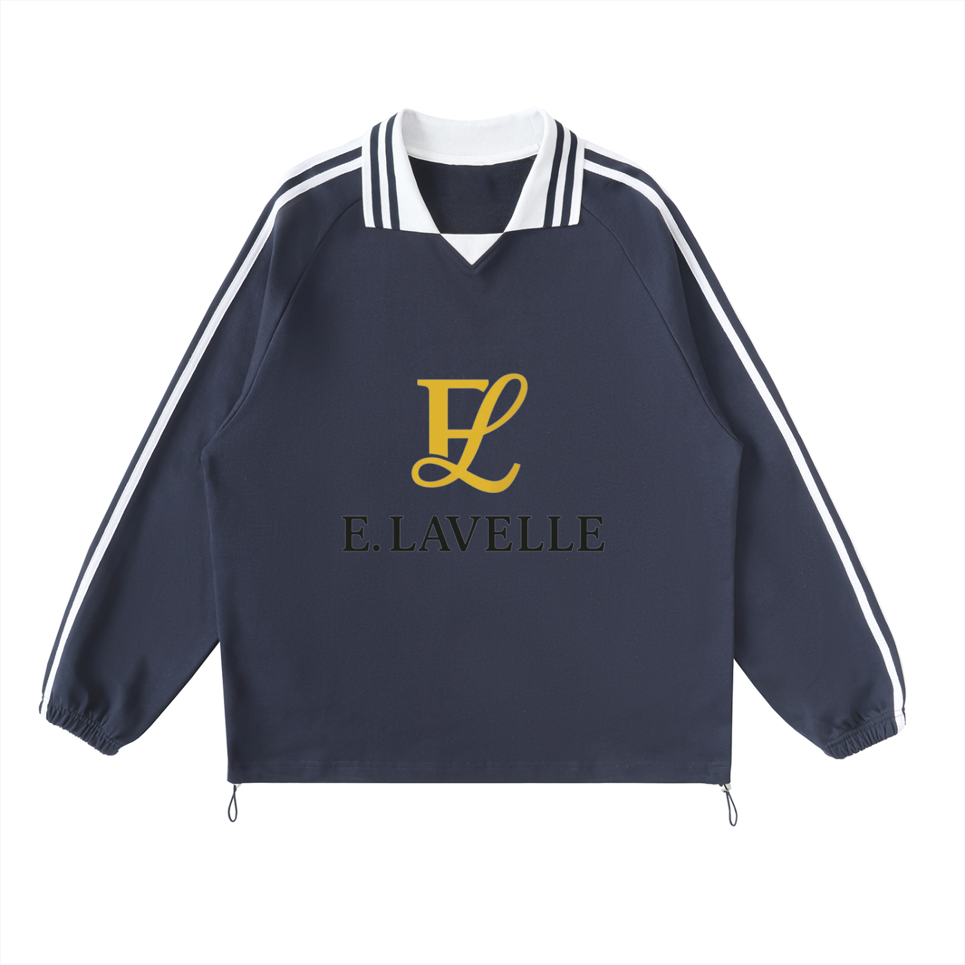 Contrast Striped Lapel Collar Sweatshirt Gold Logo