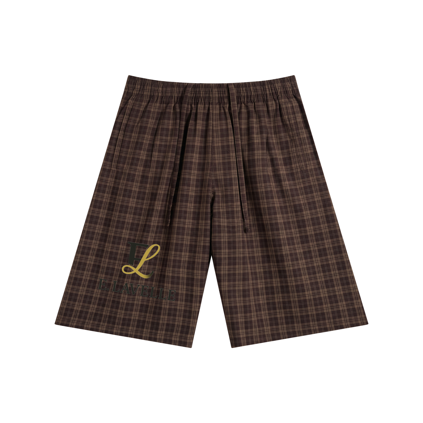 Unisex Plaid Wide Leg Shorts  Black & Gold Logo