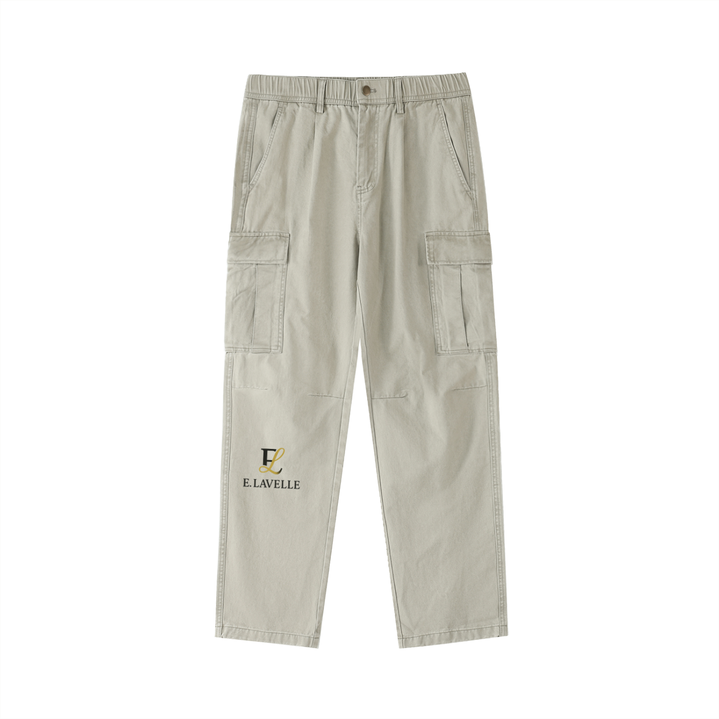 ELavelle Cotton Elastic-Waist Cargo Pants Black & Gold logo