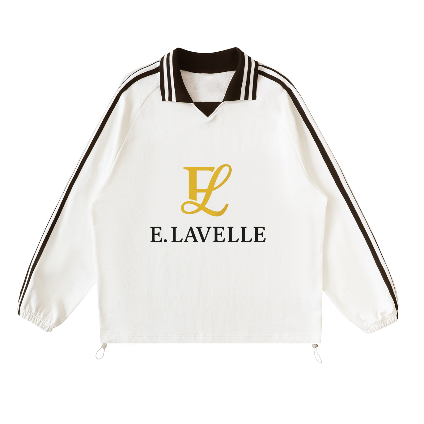 Contrast Striped Lapel Collar Sweatshirt Gold Logo