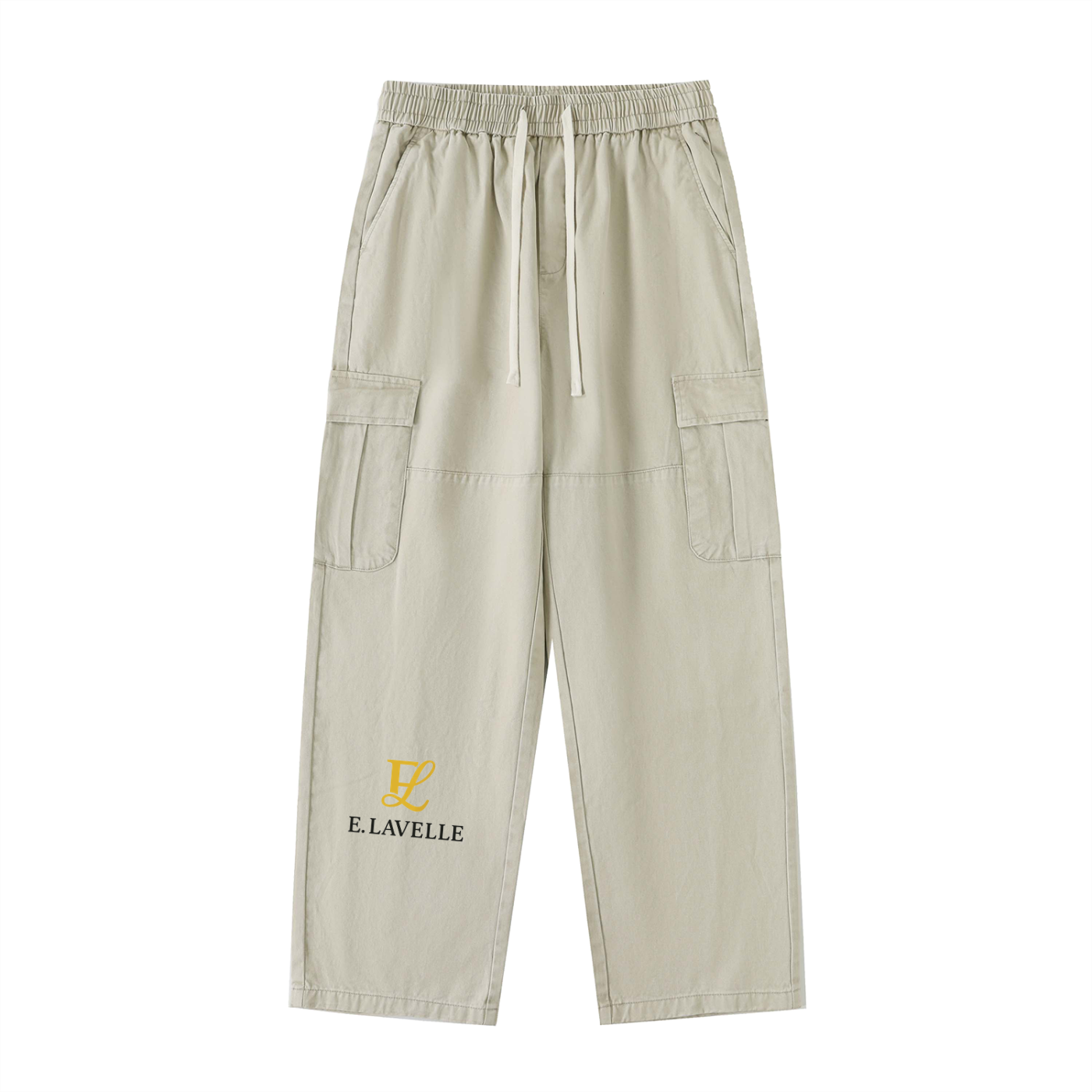 ELavelle Drawstring Waist Straight-Leg Cargo Pants Gold Logo