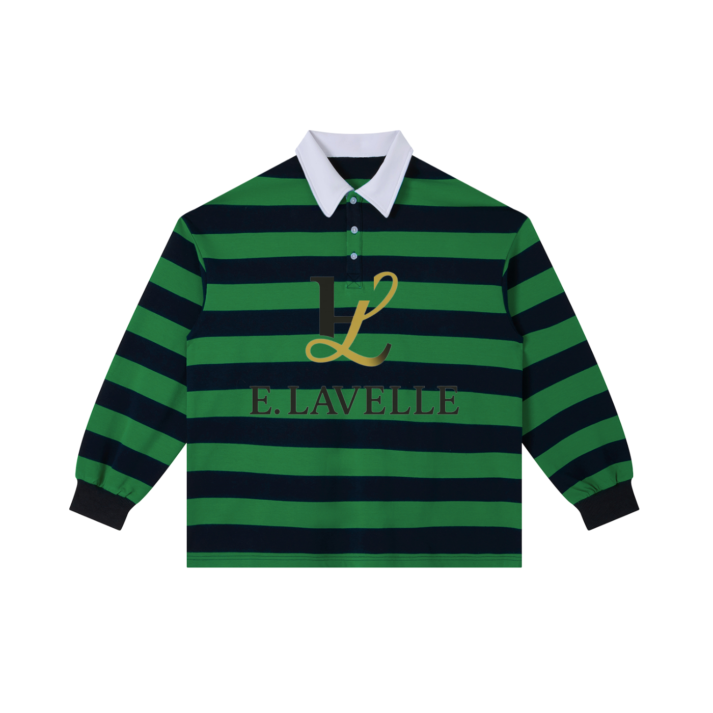 Color Block Stripe Polo Shirt Black & Gold Logo