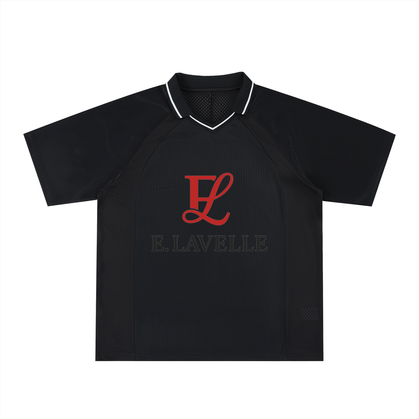 Striped V-Neck Soccer Jersey Red Logo