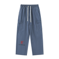 Elavelle Drawstring Waist Straight-Leg Cargo Pants Red Logo