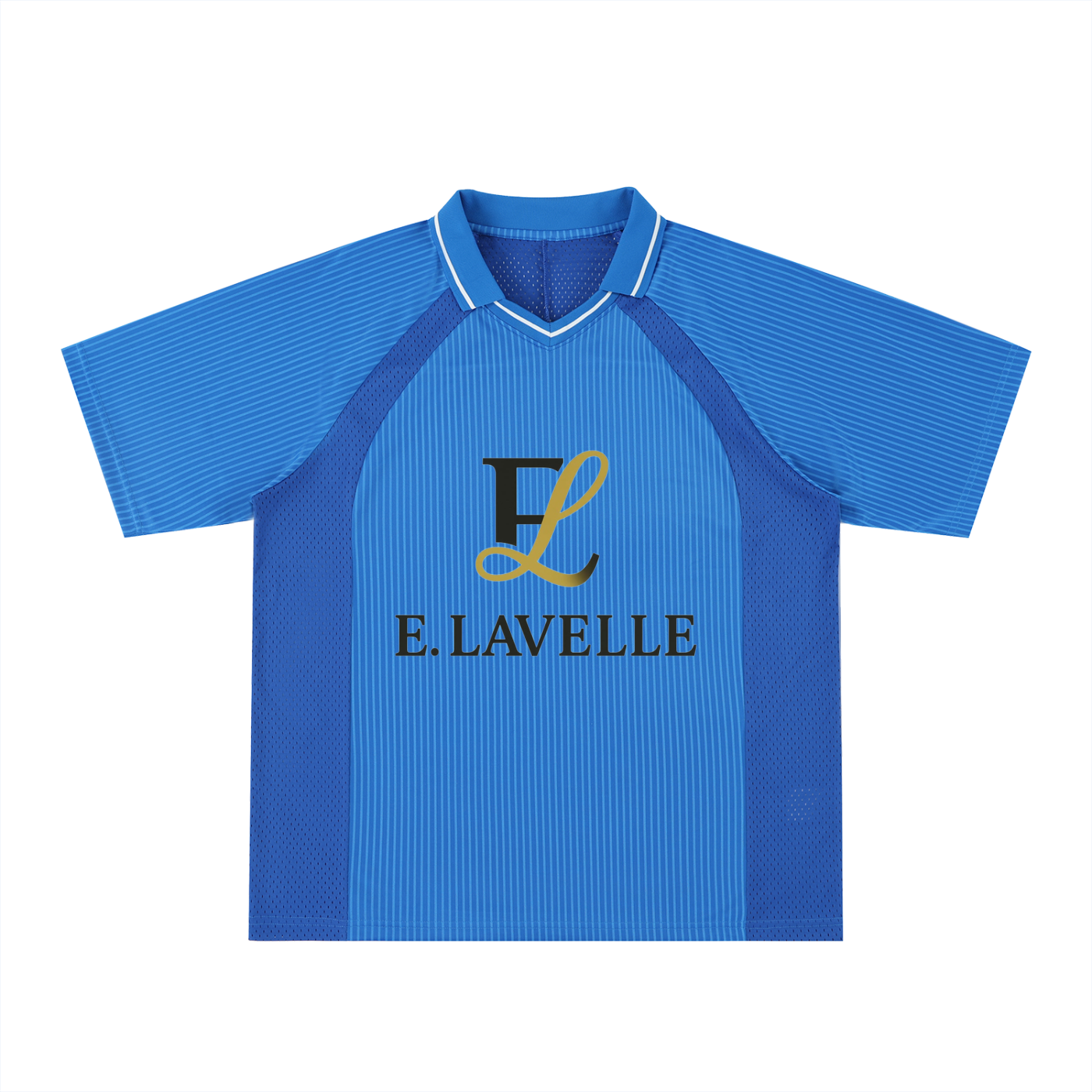 Striped V-Neck Soccer Jersey Black & Gold Logo