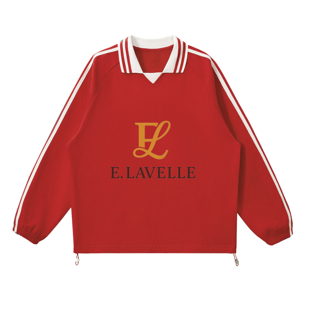Contrast Striped Lapel Collar Sweatshirt Gold Logo