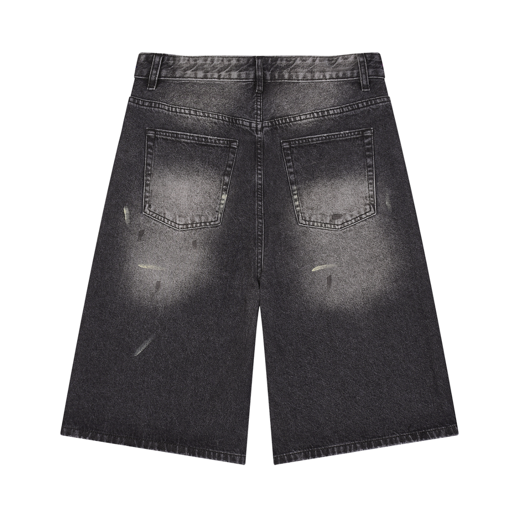 Men’s Vintage Wash Wide Leg Denim Shorts Gold Logo