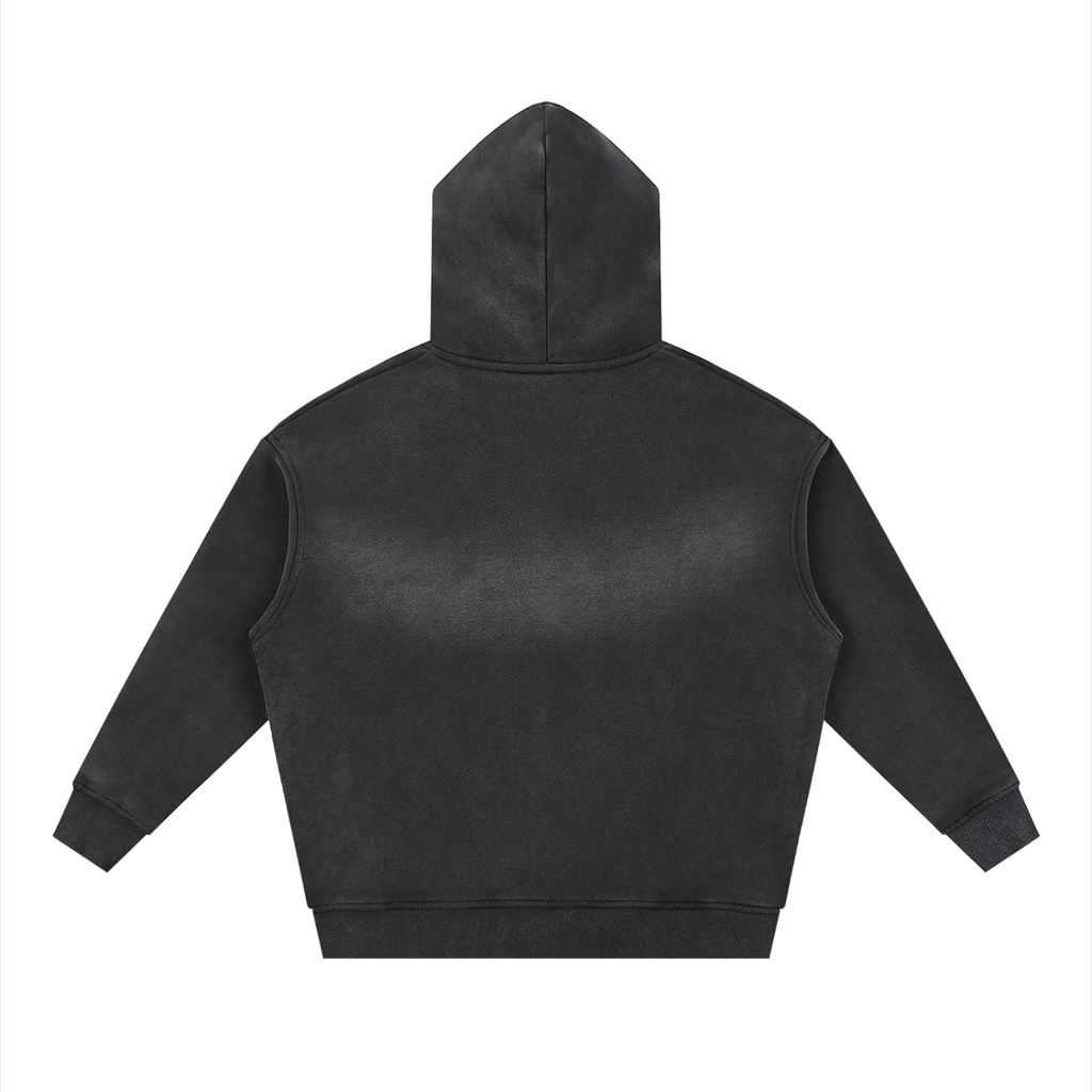 Sunfade Two-way Zipper Boxy Fleece Hoodie Black & Gold Logo