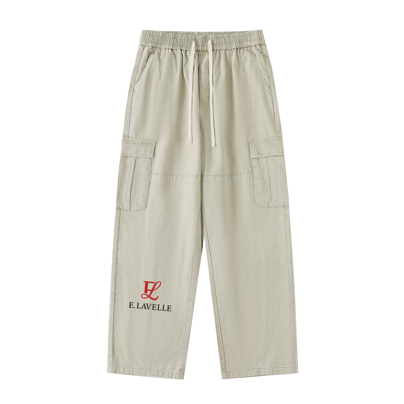 Elavelle Drawstring Waist Straight-Leg Cargo Pants Red Logo