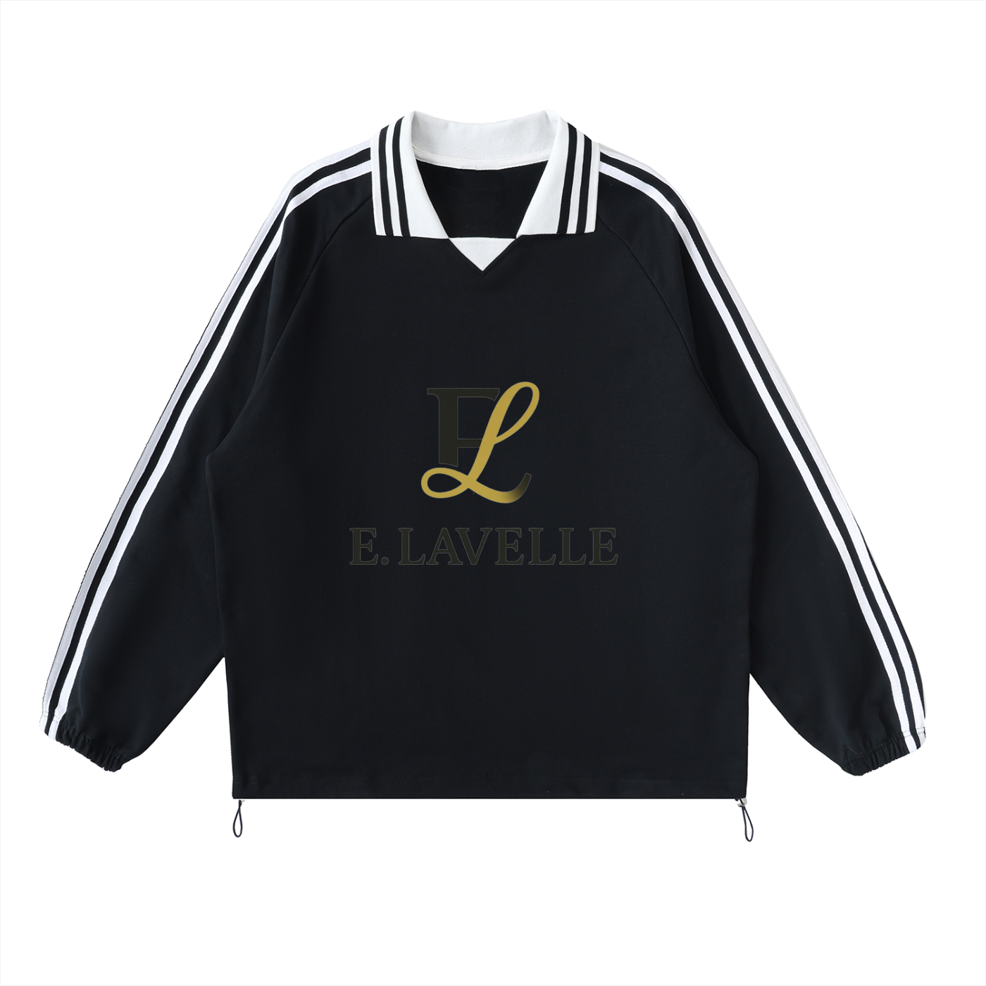 Contrast Striped Lapel Collar Sweatshirt Black & Gold Logo