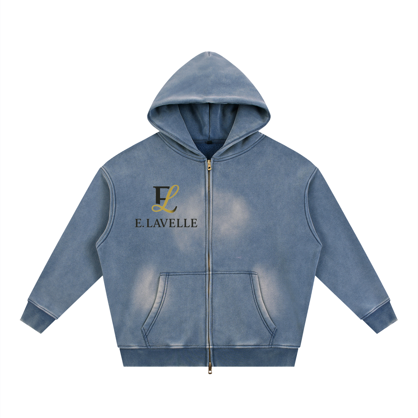 Sunfade Two-way Zipper Boxy Fleece Hoodie Black & Gold Logo