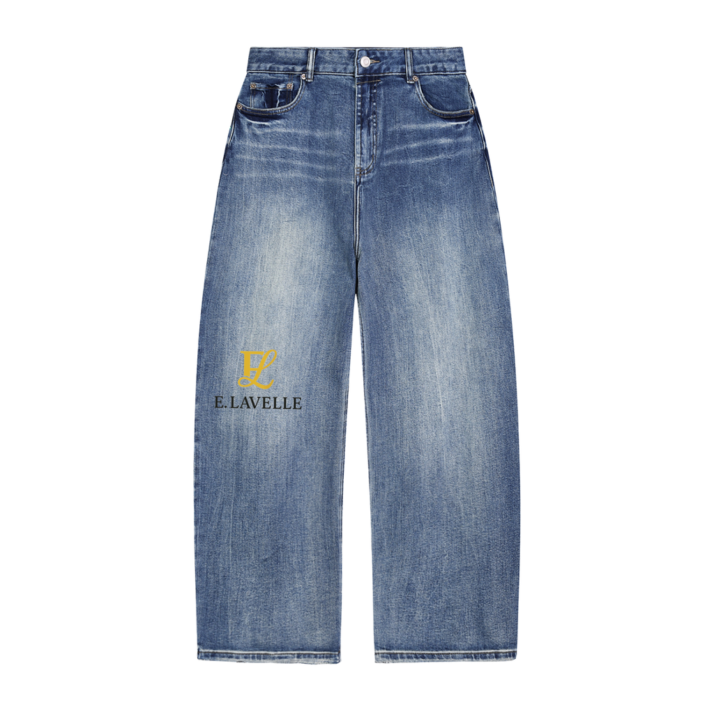 ELavelle Sun Fade Heavyweight Denim Jeans Gold Logo
