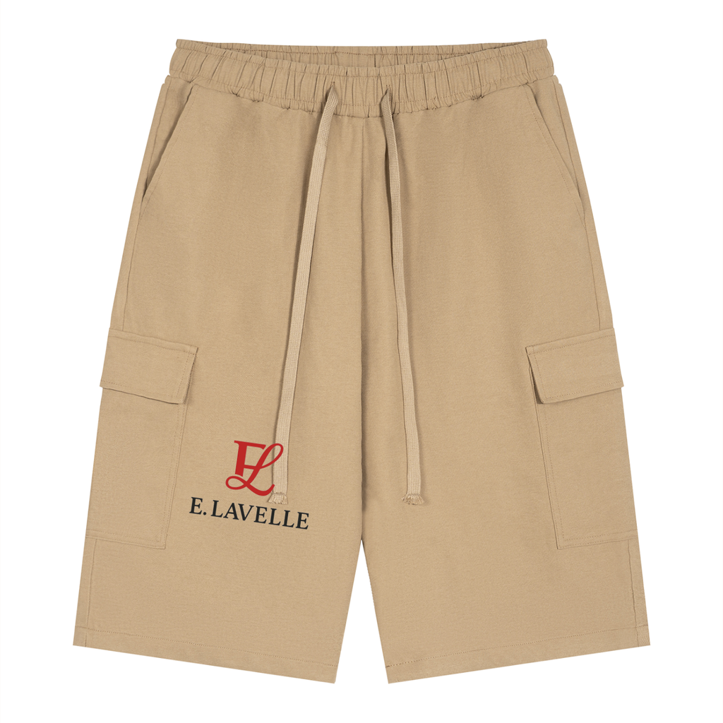 ELavelle Unisex Drawstring Cargo Shorts Red Logo