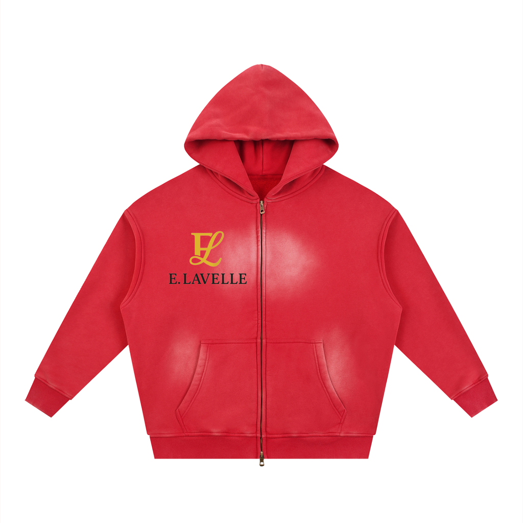 Sunfade Two-way Zipper Boxy Fleece Hoodie Gold Logo