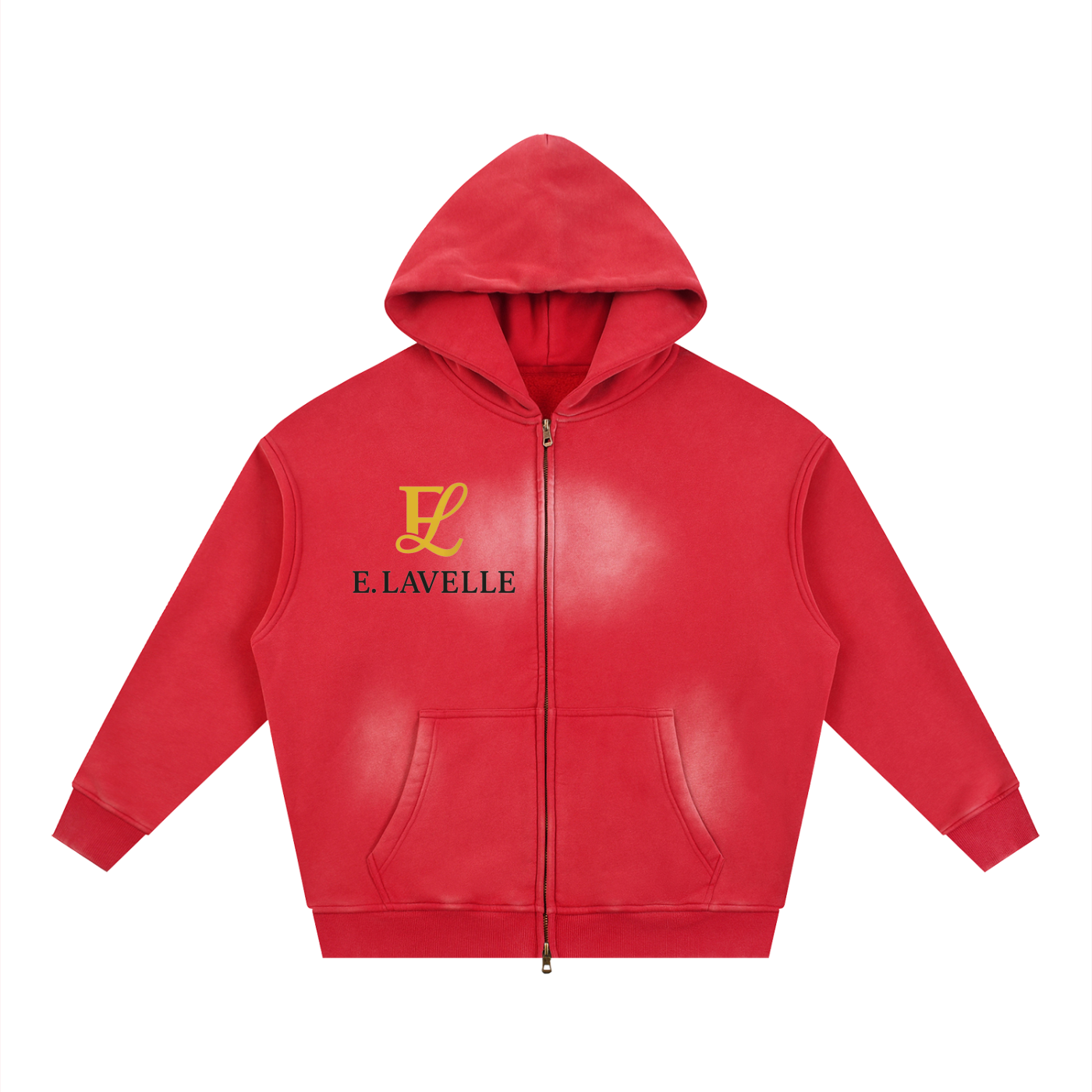 Sunfade Two-way Zipper Boxy Fleece Hoodie Gold Logo